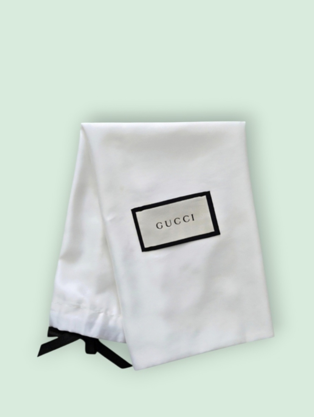 Gucci Bone Sateen Dust Bag with Black Logo and Black Drawstring